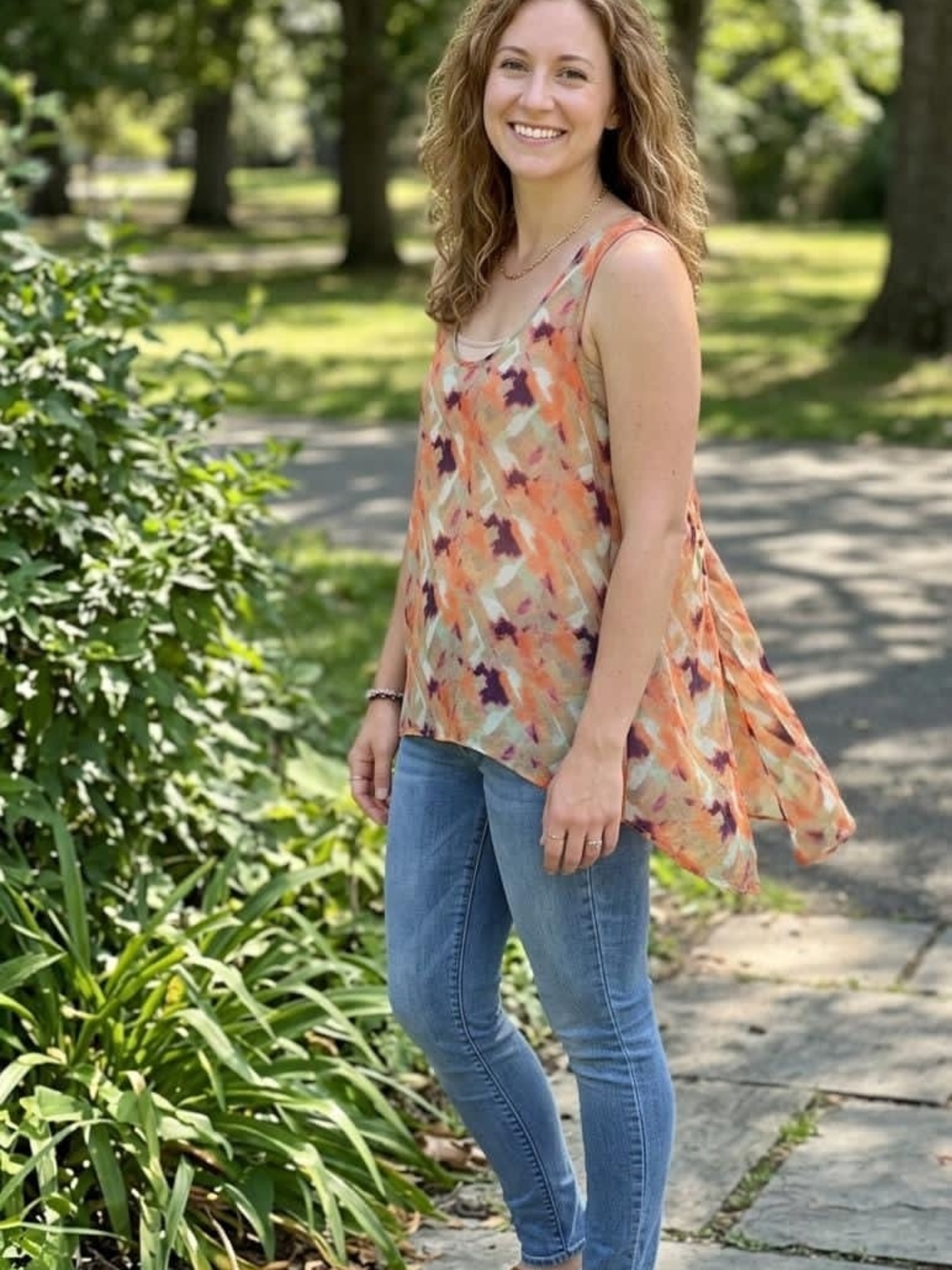 Paper Crane Orange Multi-Color Printed Swing Tank Size M